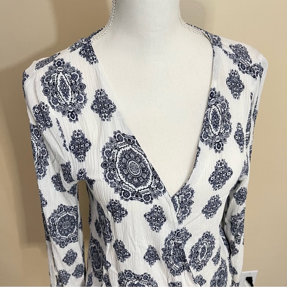 Altar’d State Surplice / Faux Wrap Front Lattice Long Sleeve Blouse - Picture 3 of 15